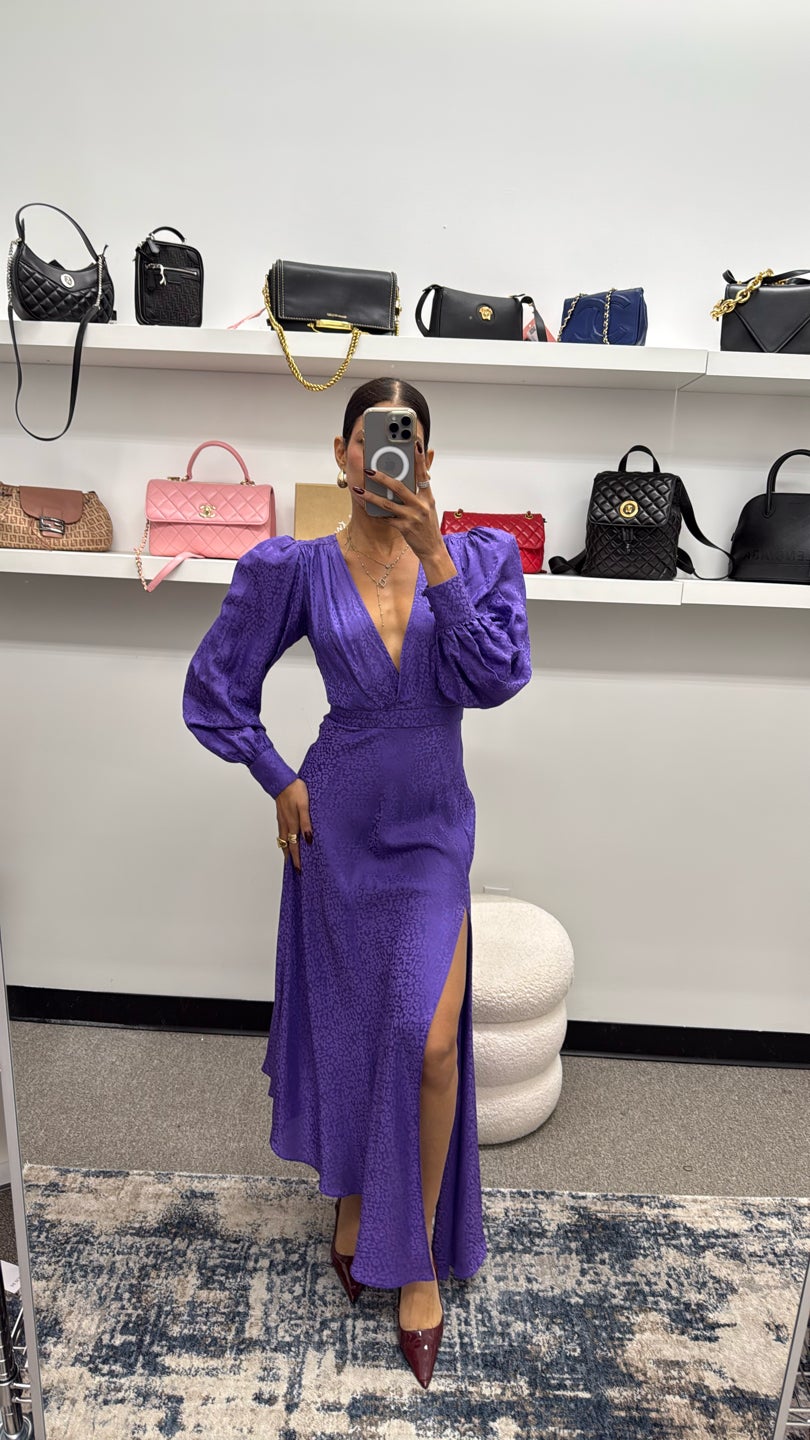 RONNY KOBO 💜 Purple Long Sleeve V-Neck Long Dress