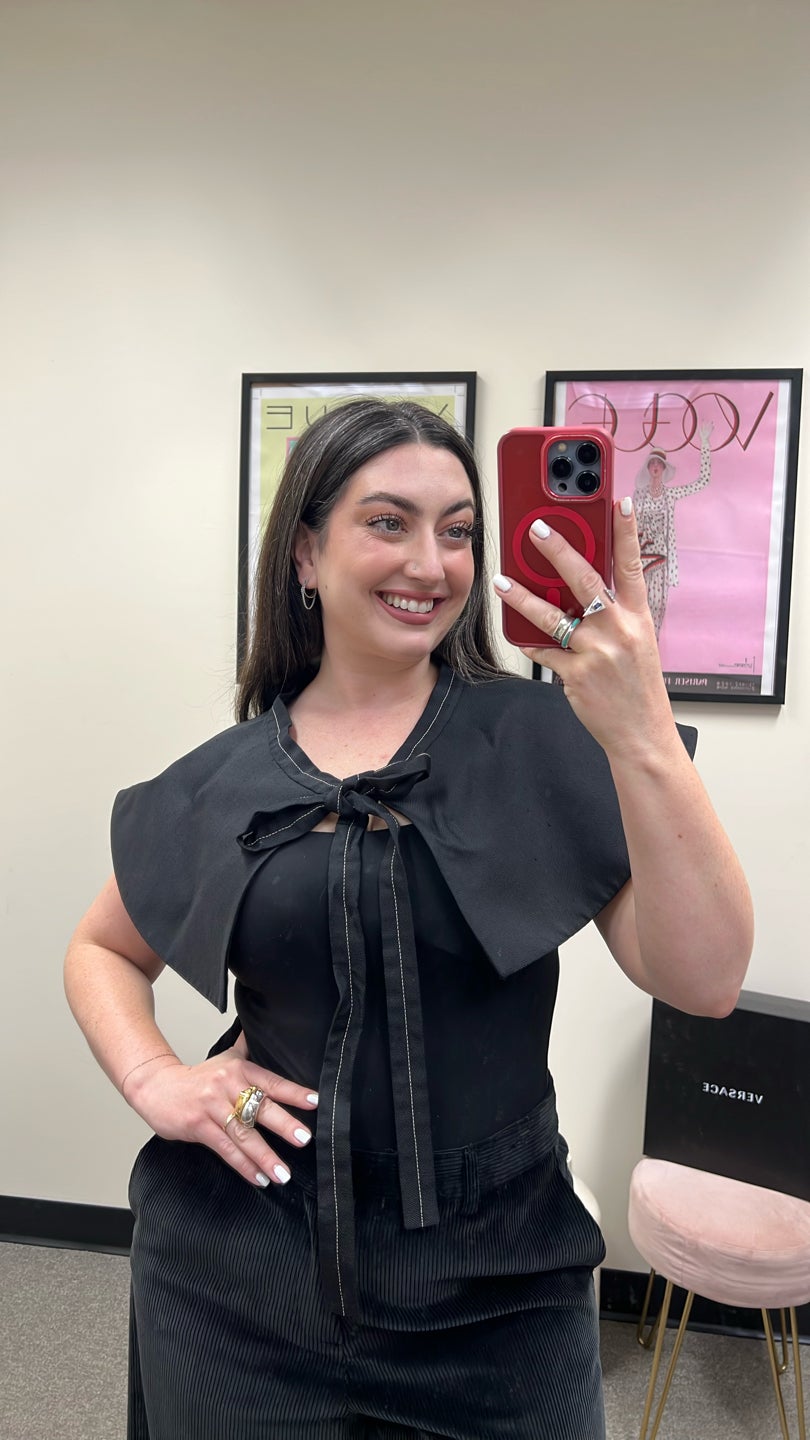 JIL SANDER Black Tie Neck Cape (450) — view 2