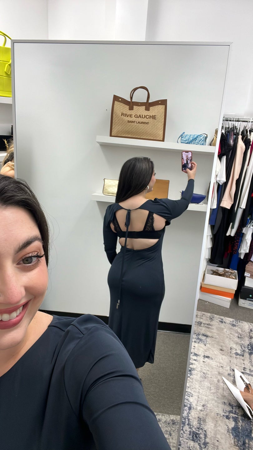 HALSTON Slate Blue Long Sleeve Dress (509)