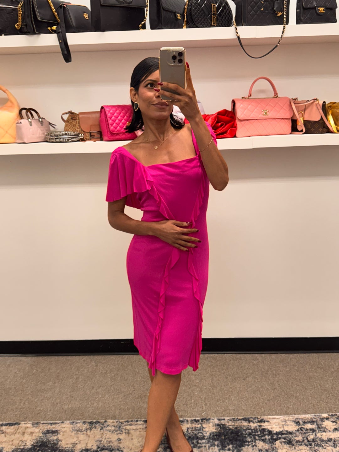 ANNA MOLINARI Pink Ruffle Midi Dress — view 2