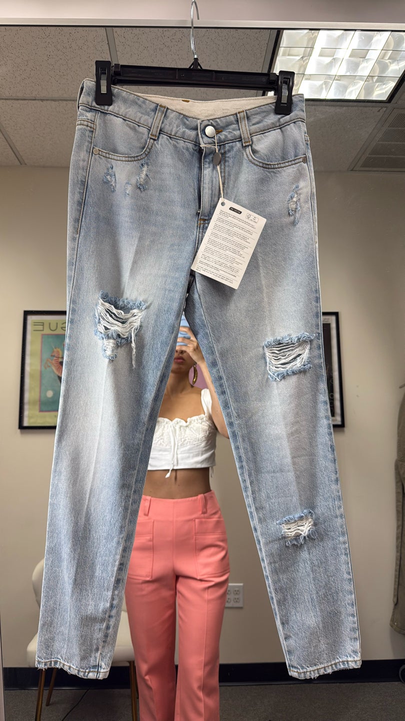 STELLA MCCARTNEY Rib light wash mid raise jeans (1056)