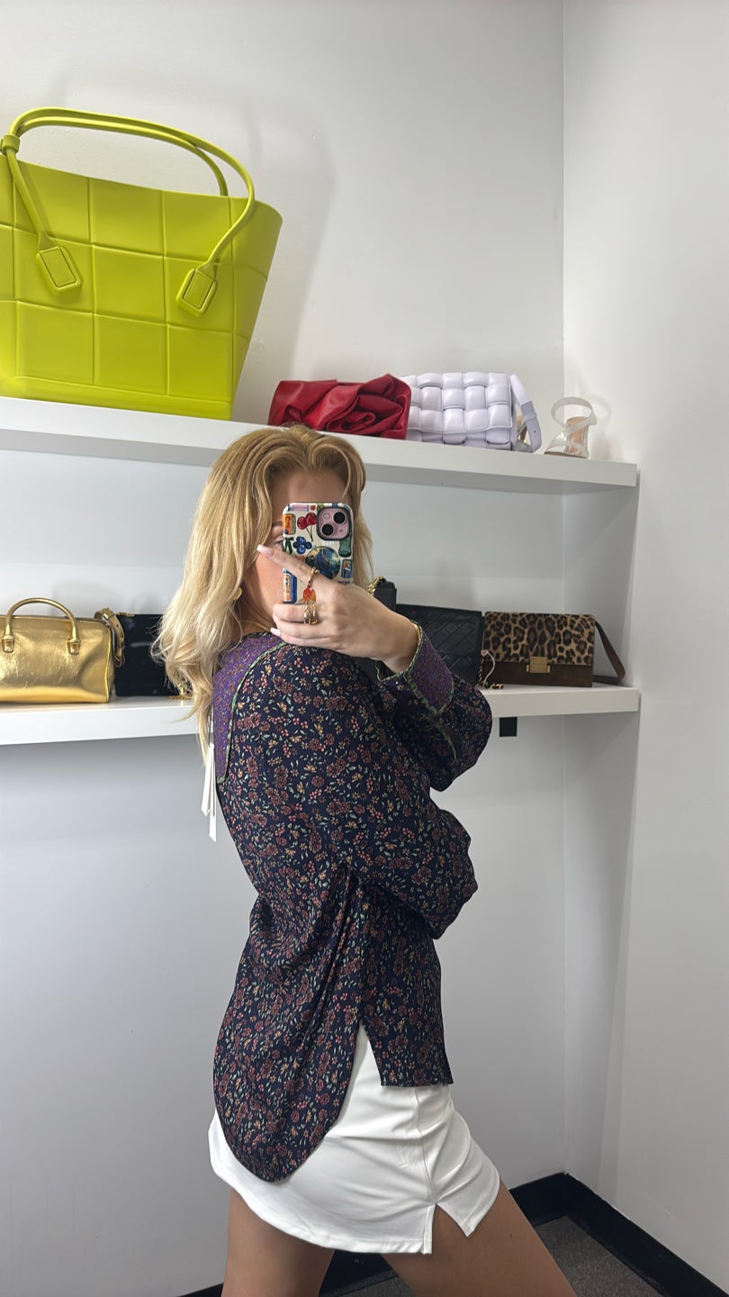 VERONICA BEARD Purple Floral Hi Lo Blouse — view 3