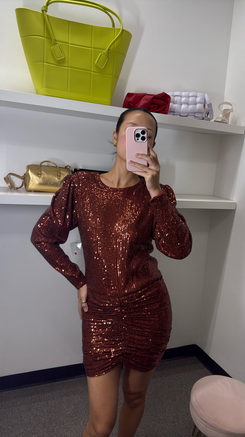 RETROFÊTE ❤️‍🔥HOLIDAY DRESS 🧡New years Party💛Embellished Cocktail Gold / browns sequin dress