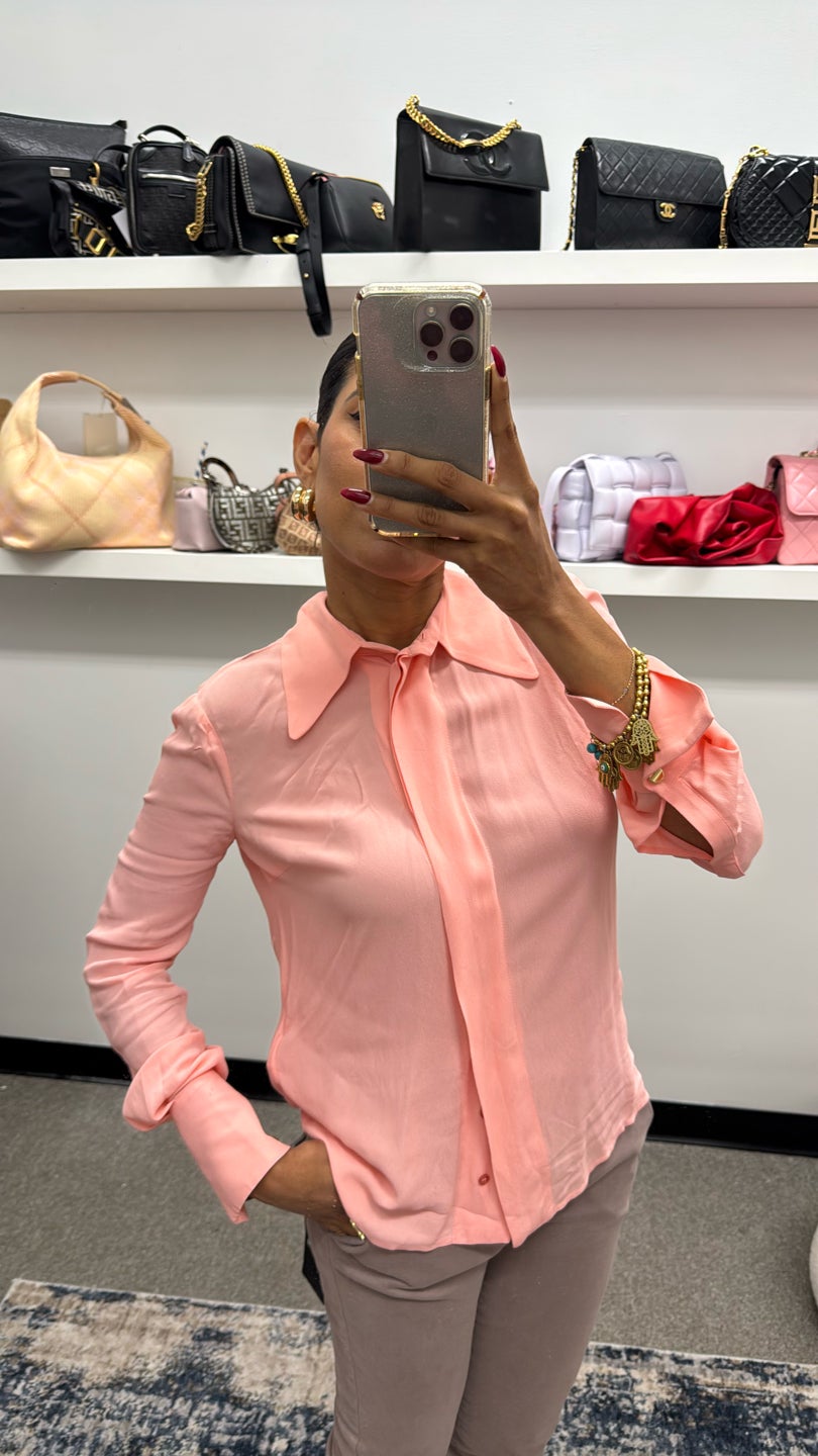 ELISABETTA FRANCHI Peach Viscose Button Down (1047) — view 3