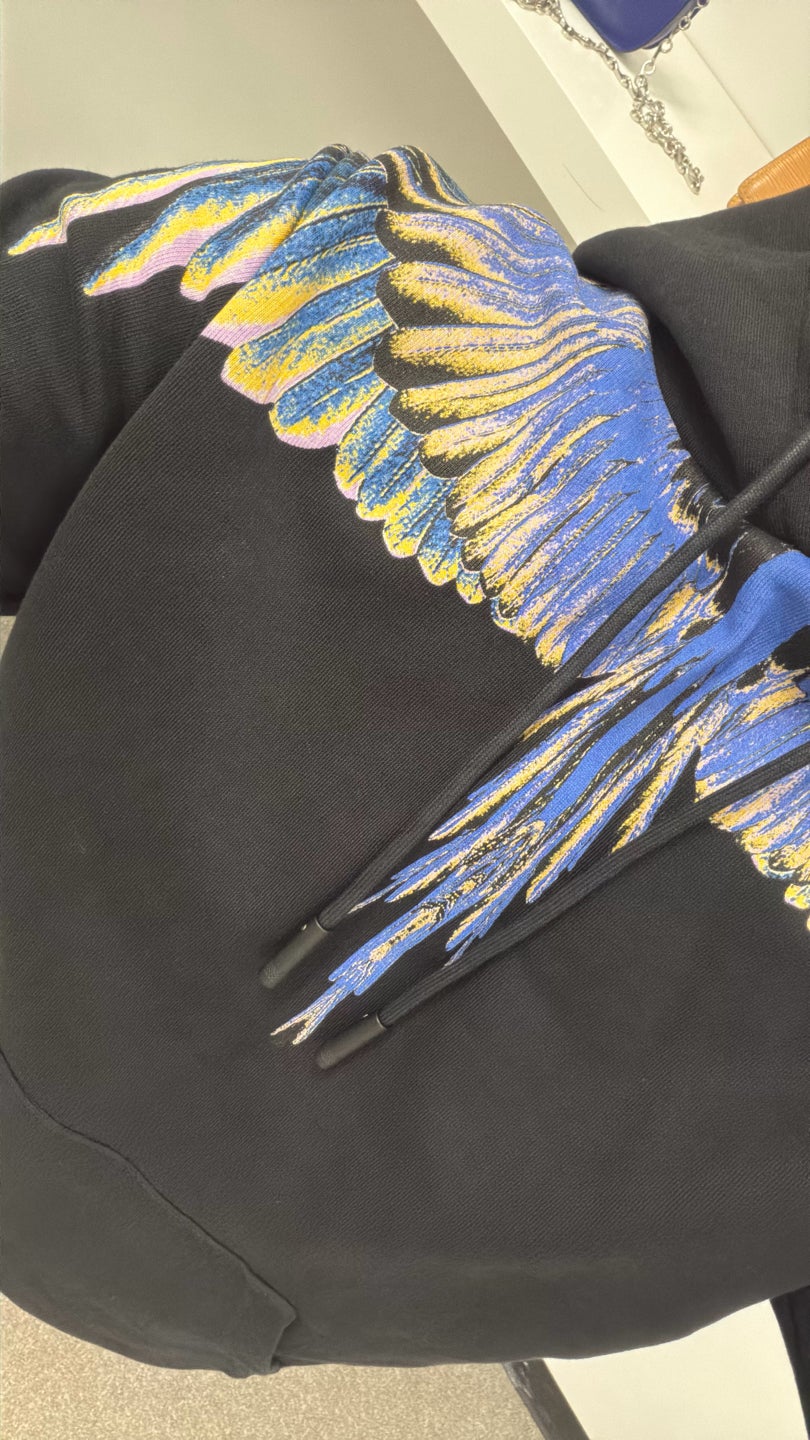 MARCELO BURLON Black unisex hoodie with blue design — view 3