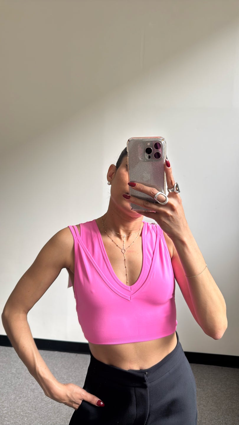 HELMUT LANG Fuscia Jersey Seemless Fabric Cropped Top