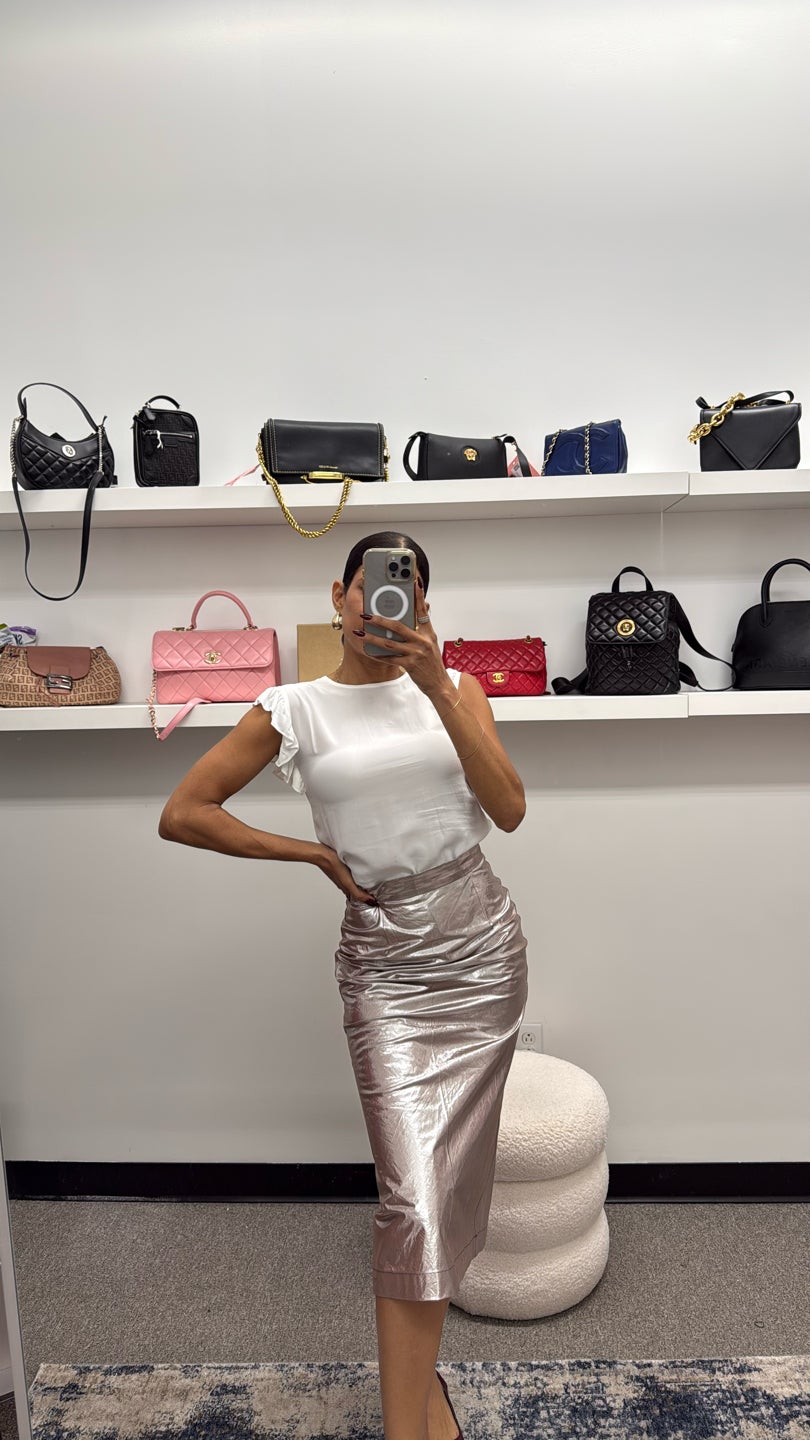TER ET BANTINE ✨Rose Gold High Waisted Cotton Blend Pencil Skirt (405) — view 3