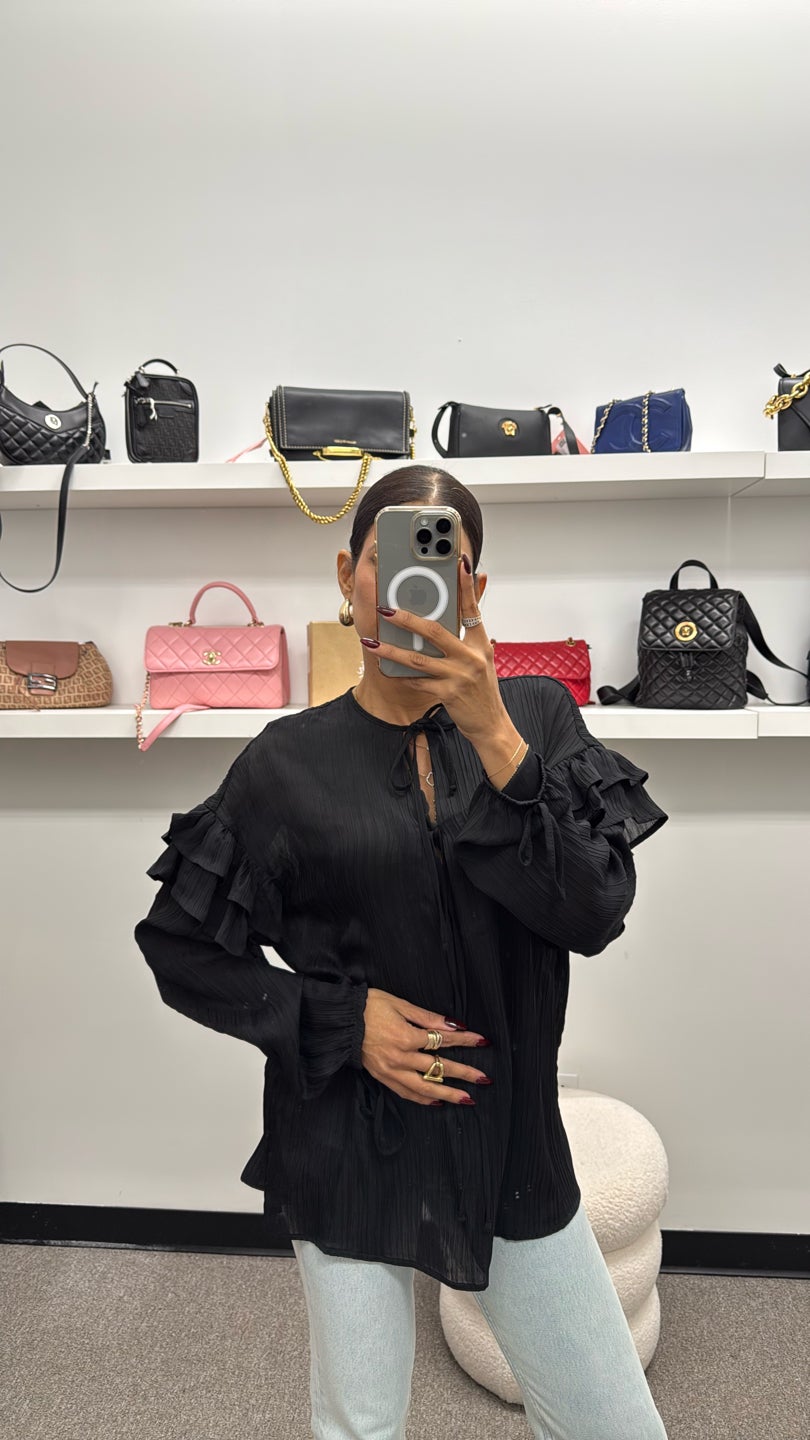 GAELLE PARIS 🖤😎 Black Oversized Ruffled Long Sleeve Top — view 2