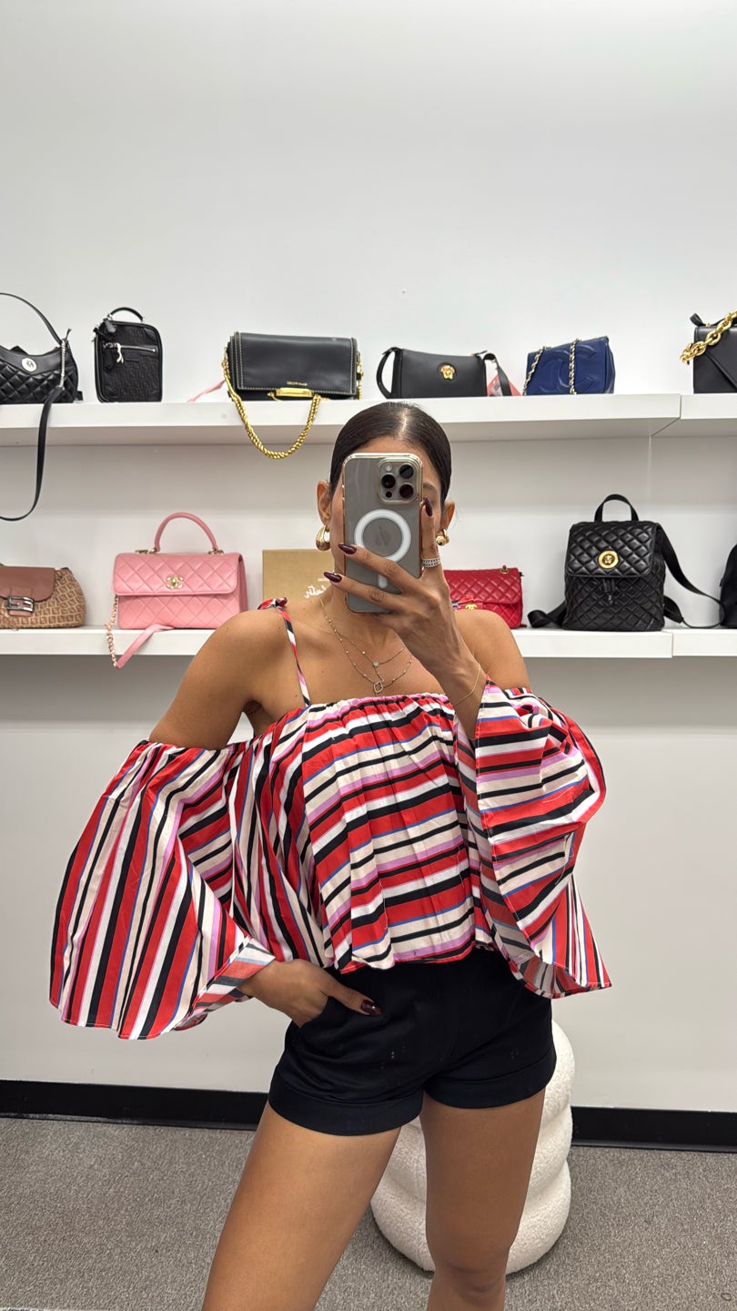 NICHOLAS 🖤🤌🏻 Multicolored Cotton Off the Shoulder Top (394) — view 2