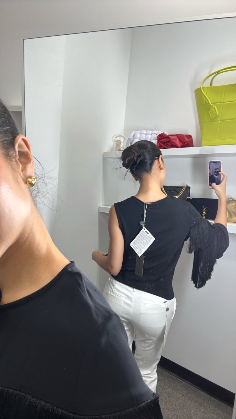 ALBERTA FERRETTI 100% silk 🤯New with tag‼️Retail $100 fringe top in black (325) — view 2