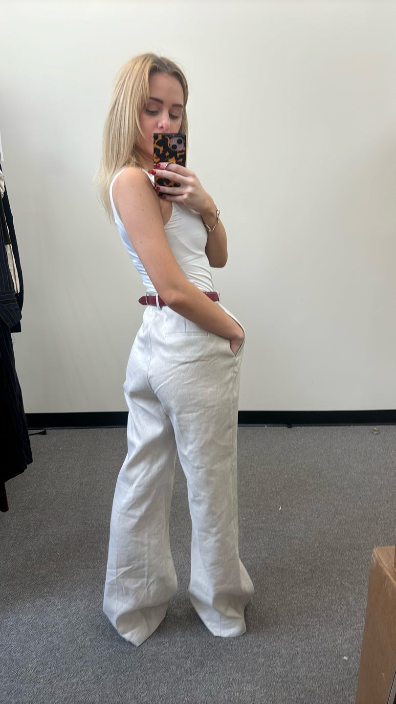 LA COLLECTION Beige Linen Wide Leg Pants (1078) — view 2