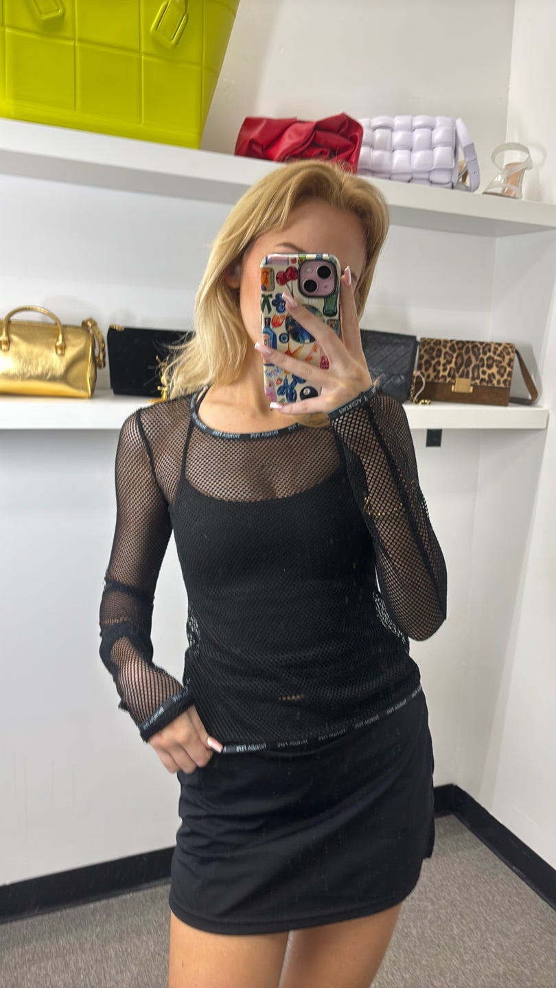 PATRIZIA PEPE Black Fishnet Logo Top (421) — view 2