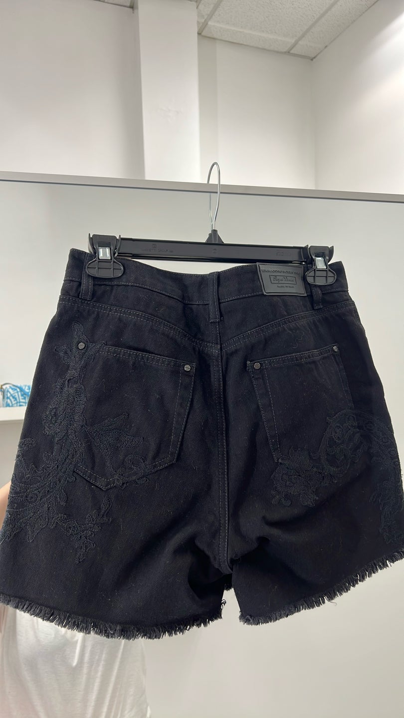 ERMANNO SCERVINO Black Embroidered Denim Shorts (513) — view 3