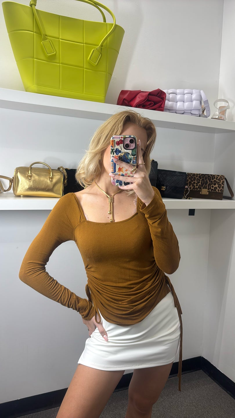 REJINA PYO Caramel Ruched Square Neck Top — view 2