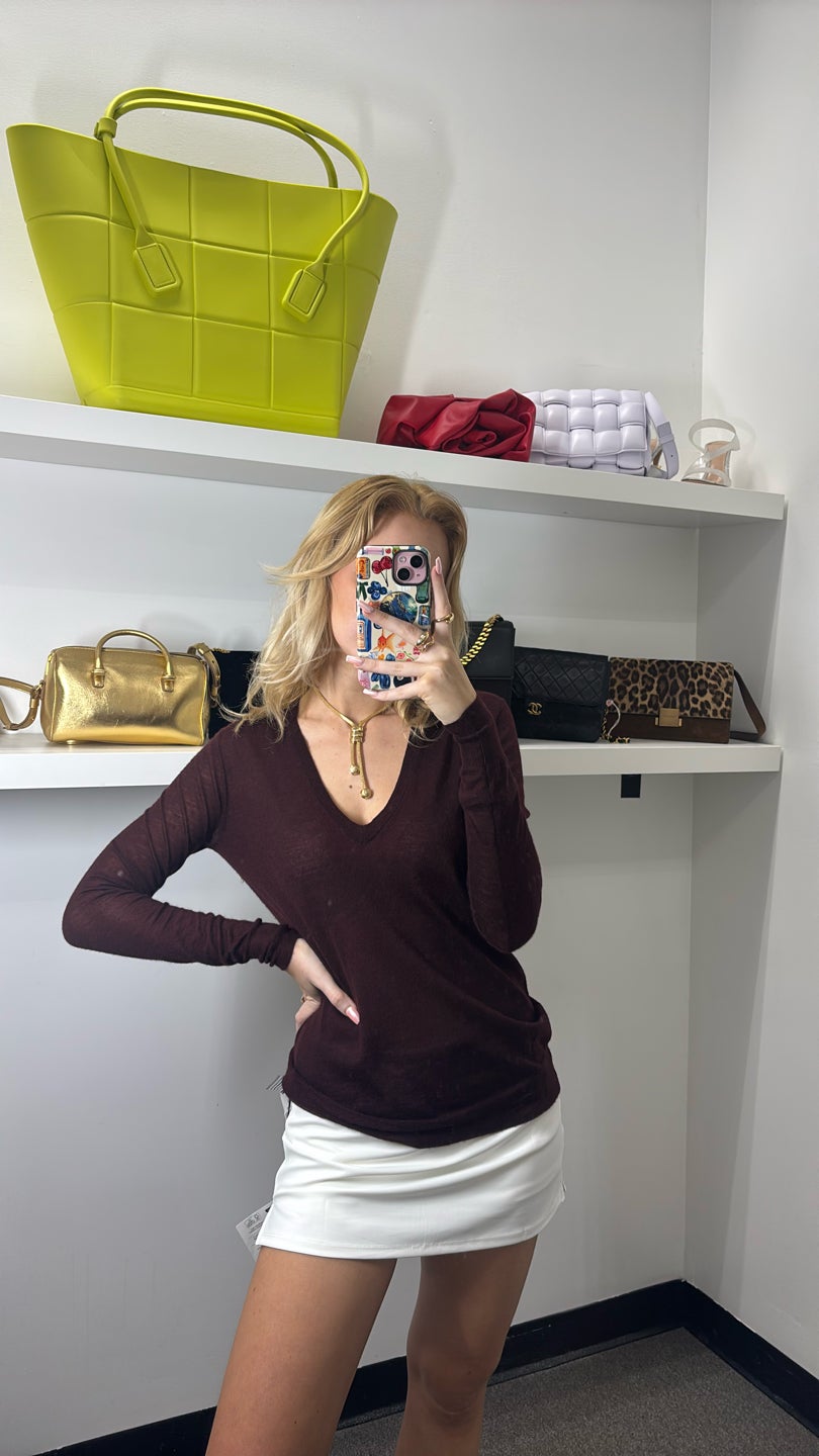 JOSEPH Burgundy 100% Cashmere V Neck Sweater — view 2