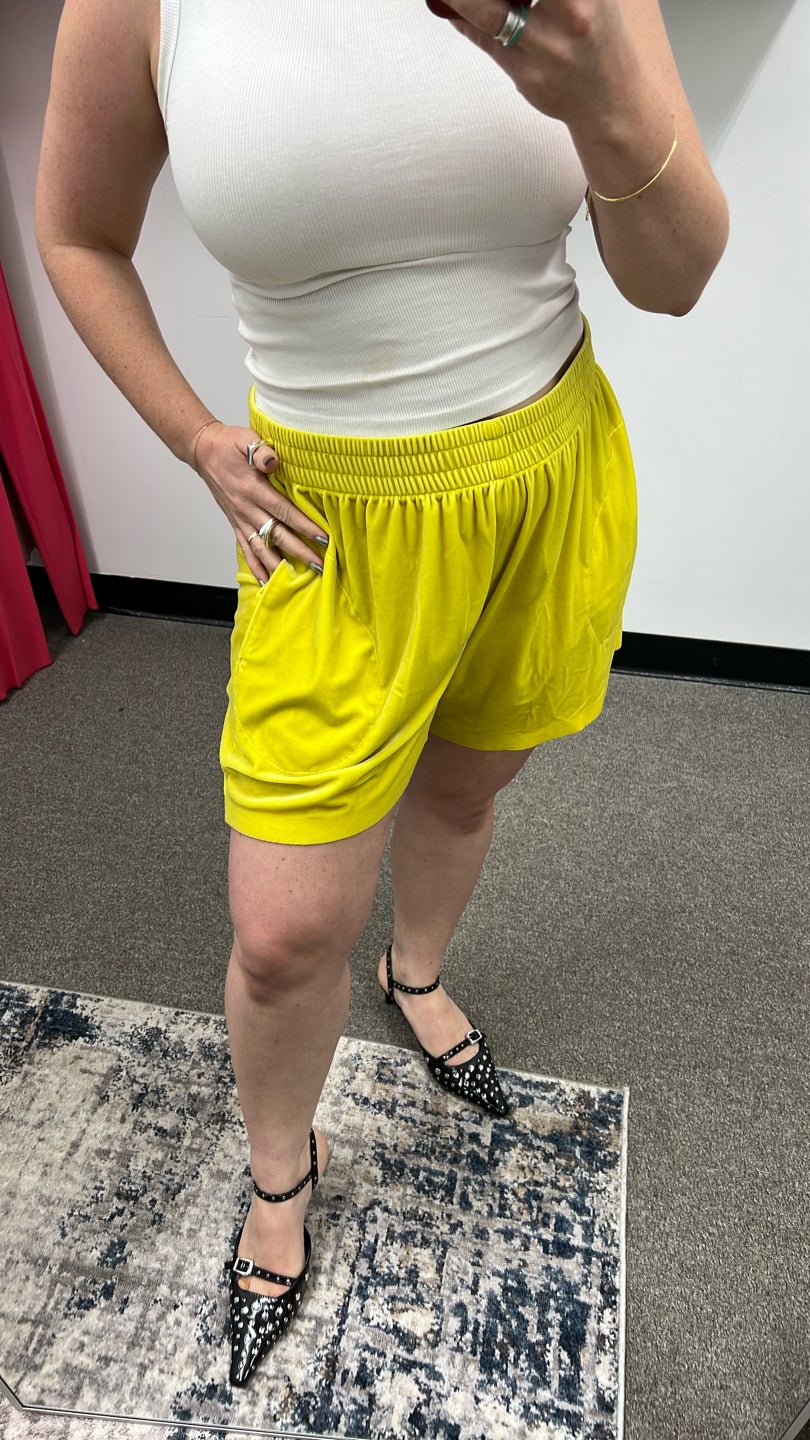 NORMA KAMALI 💛 Velour Yellow Sporty Shorts (497) — view 2