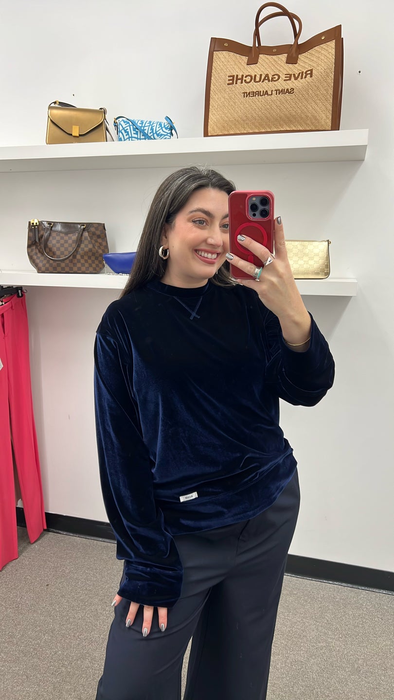 BLOUSE π Midnight blue velour oversized longsleeve β view 2