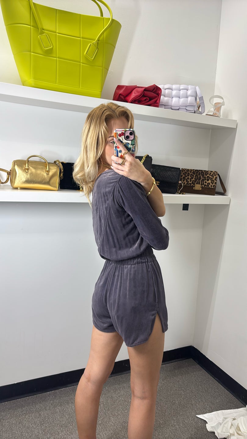 RICK OWENS Purple Velour One Shoulder Romper — view 3