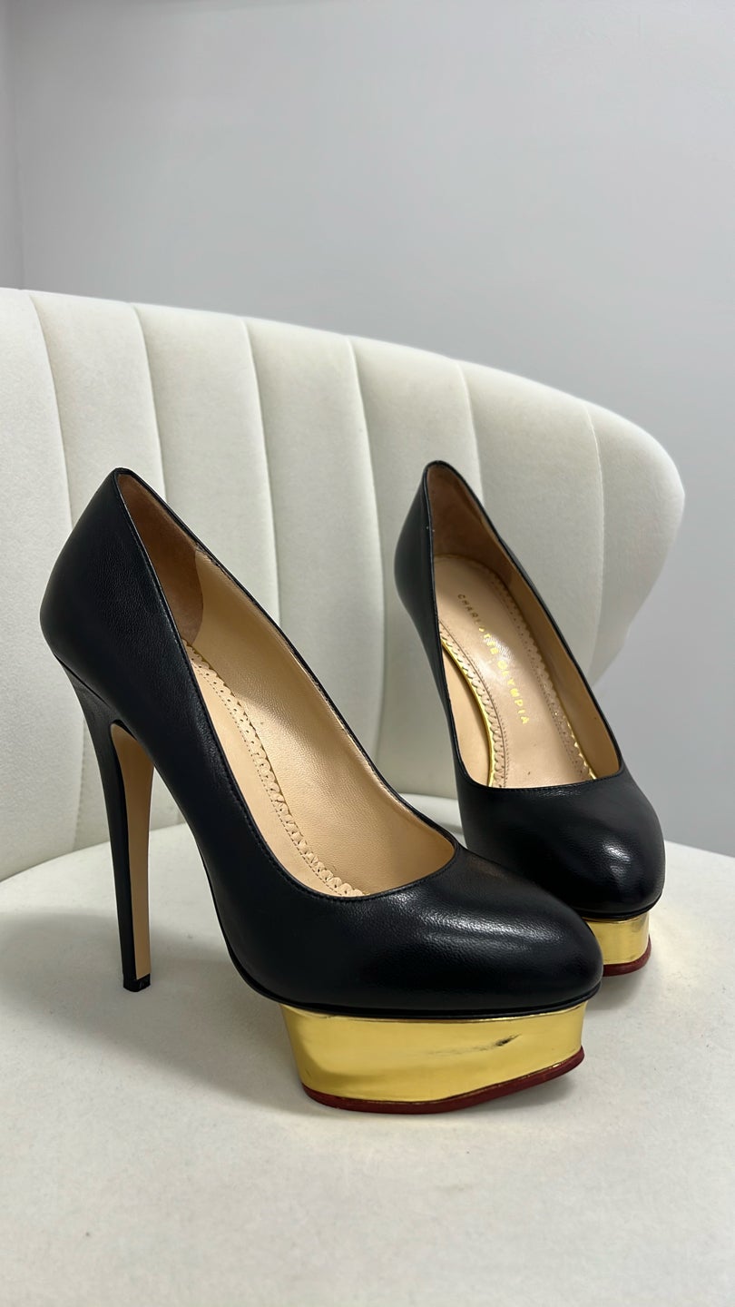 CHARLOTTE OLYMPIA Black and Gold Platform Heels 👠 — view 3