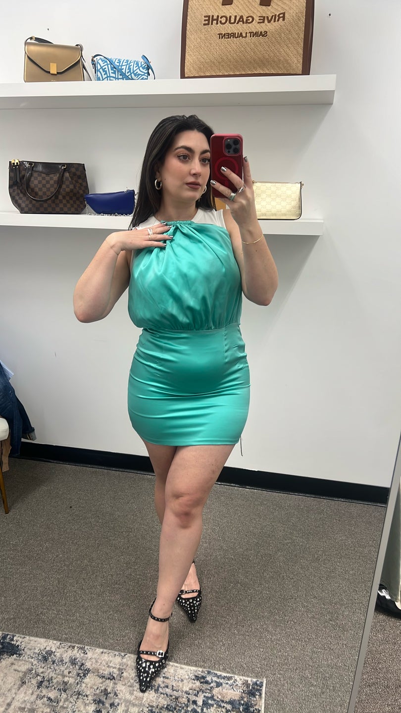 RETROFÊTE @ this price 🩵 teal halter dress (506)
