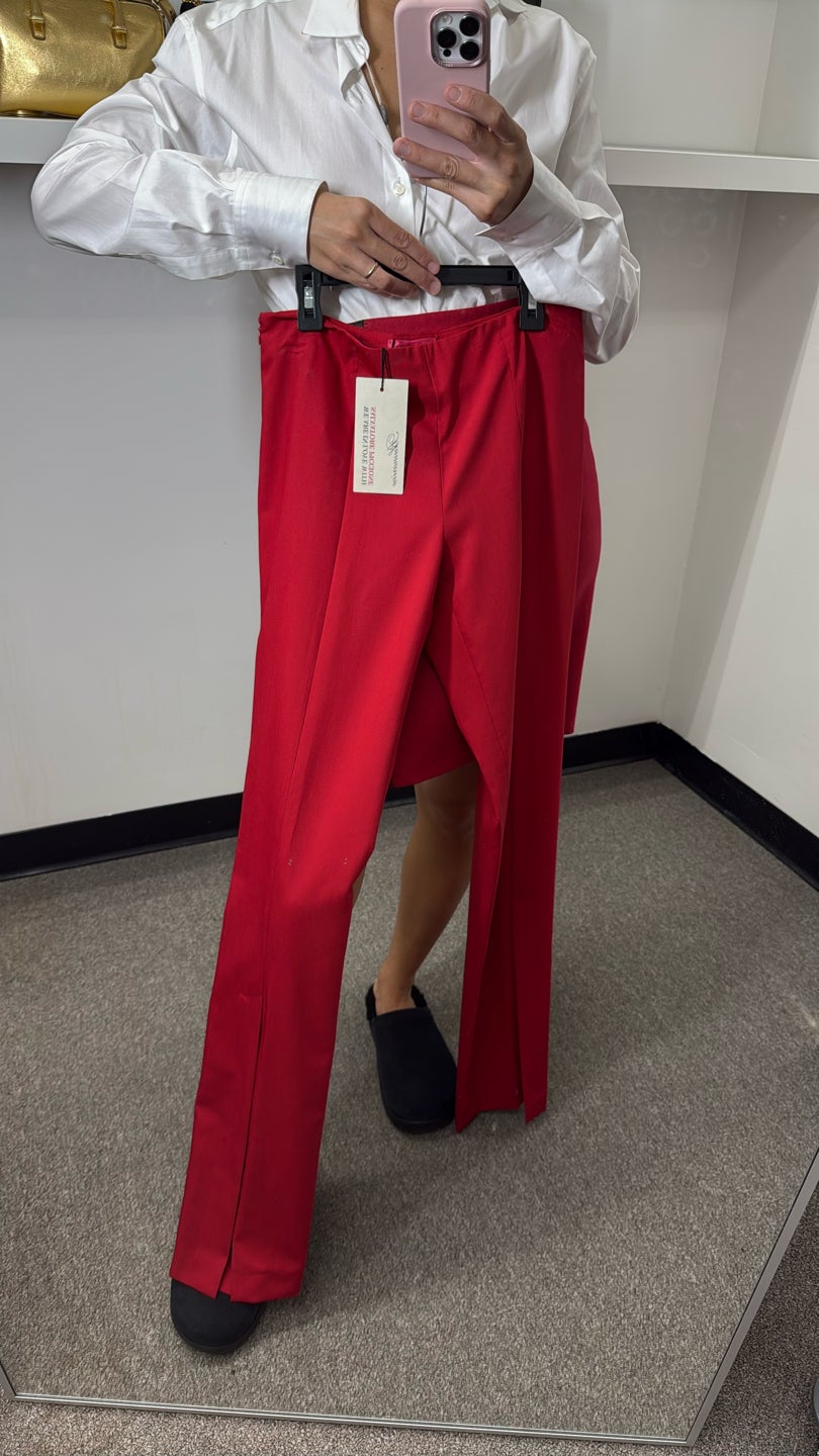 BLUEMARINE 🔥32% Wool red pants + front slit high waisted (312) — view 2