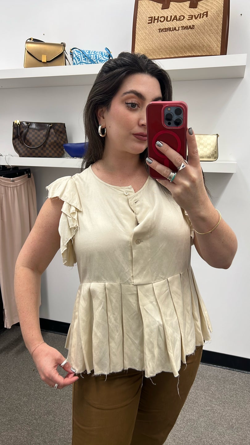 GOLD CASE Beige Pleated Ruffle Tank (521) — view 2