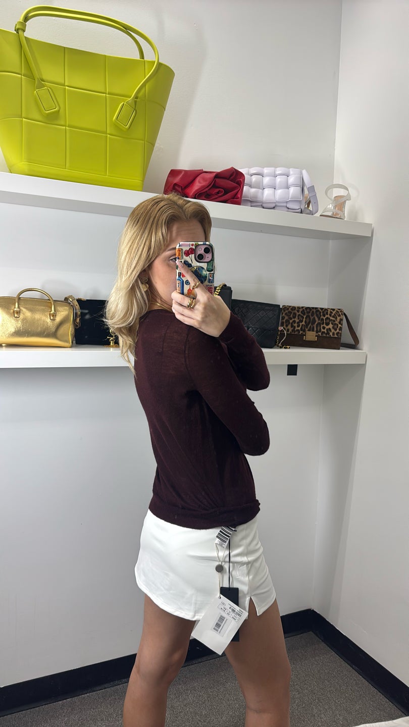 JOSEPH Burgundy 100% Cashmere V Neck Sweater — view 3