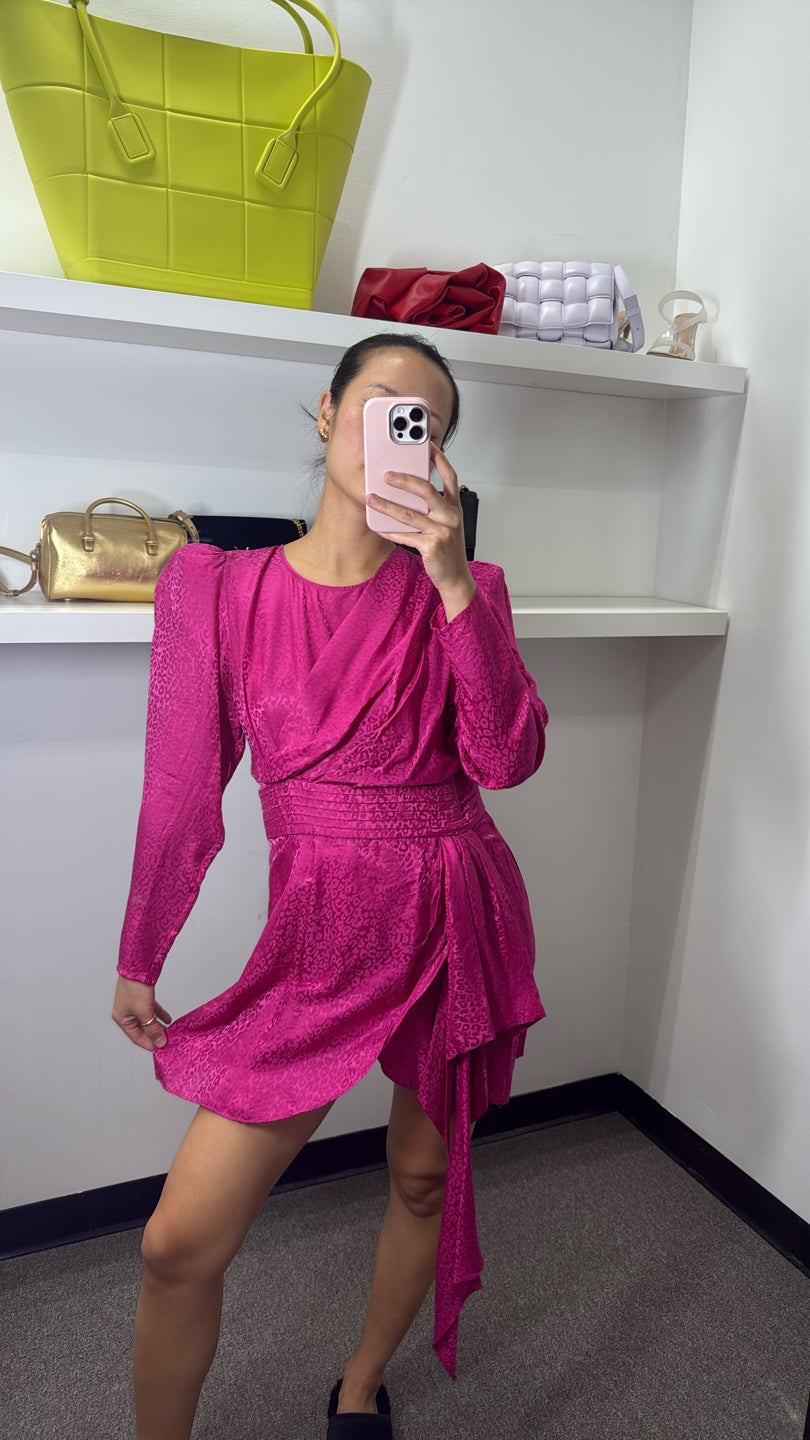 RONNY KOBO 💞Jacquard pink dress💘Leopard print long sleeves