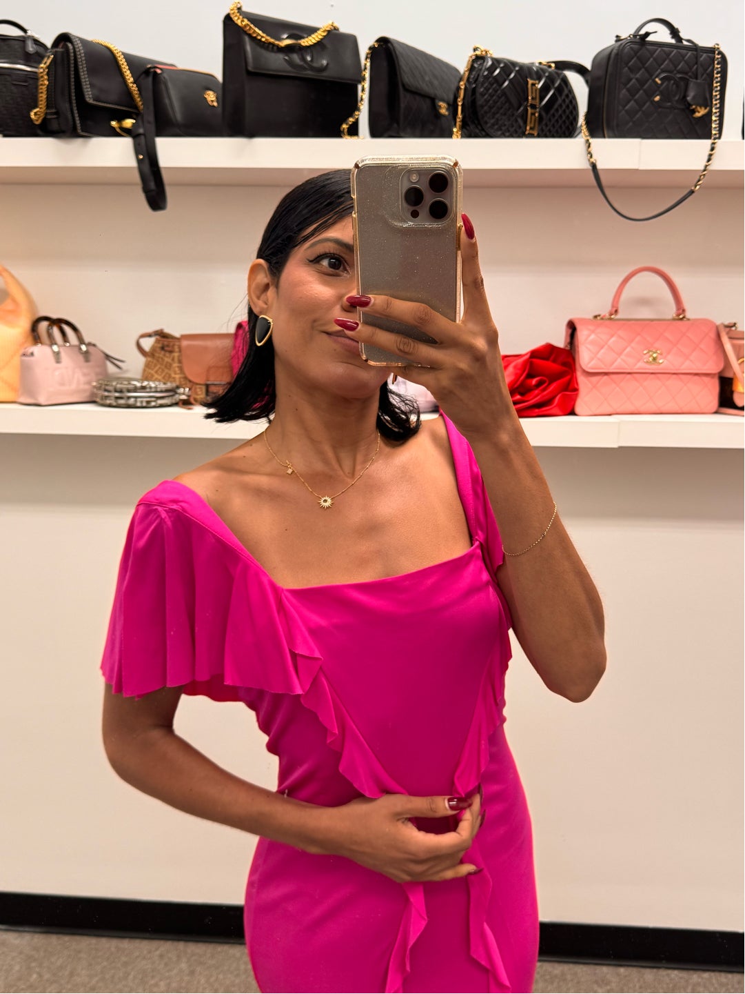 ANNA MOLINARI Pink Ruffle Midi Dress — view 3
