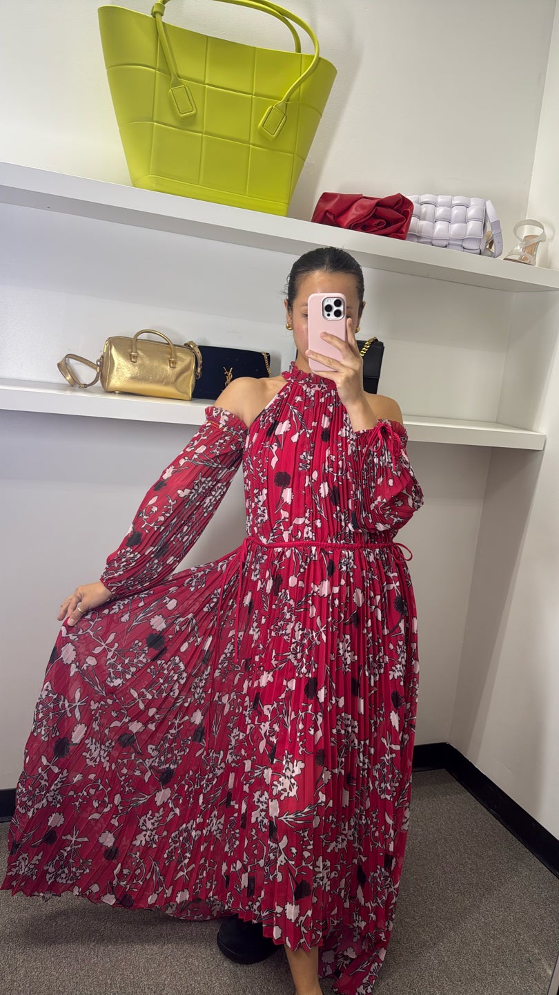 SELF-PORTRAIT 💖Floral Pink💞 pleated dress 💘with halter neck + perfect travel dress — view 2