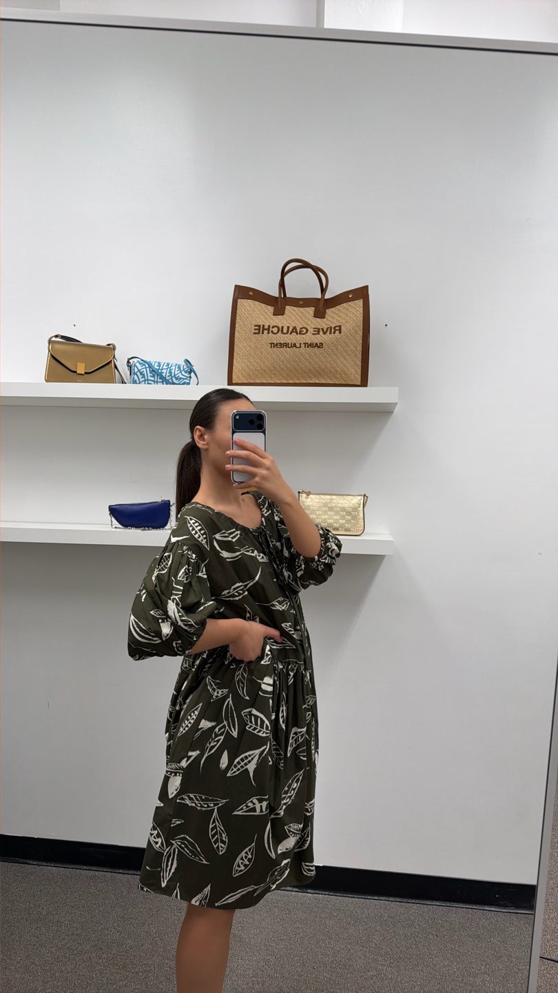 ASPESI $900 OFF‼️Green and white cotton oversized dress with pockets (437) — view 3