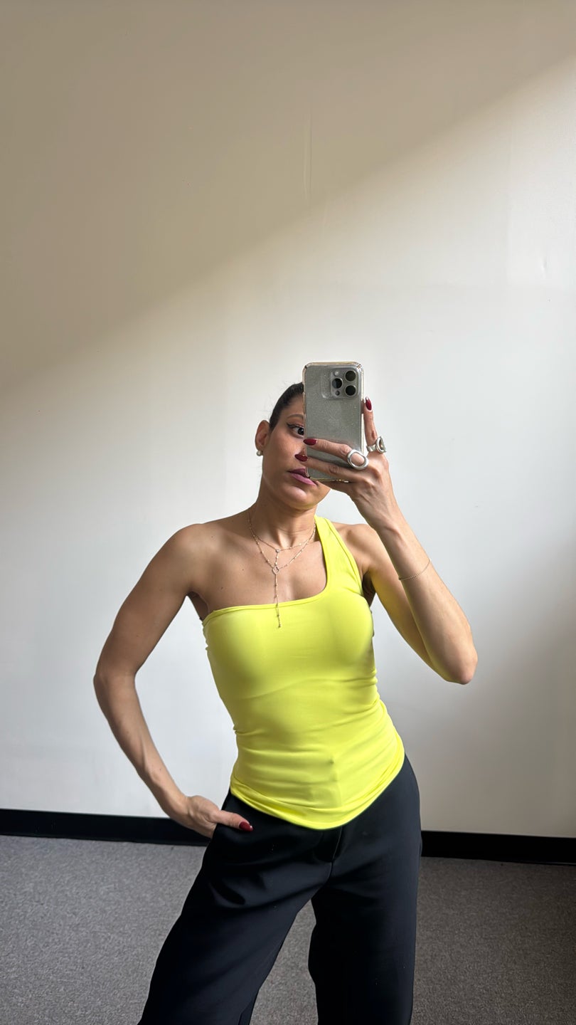 HELMUT LANG Green Nylon and Spandex One Shoulder Top