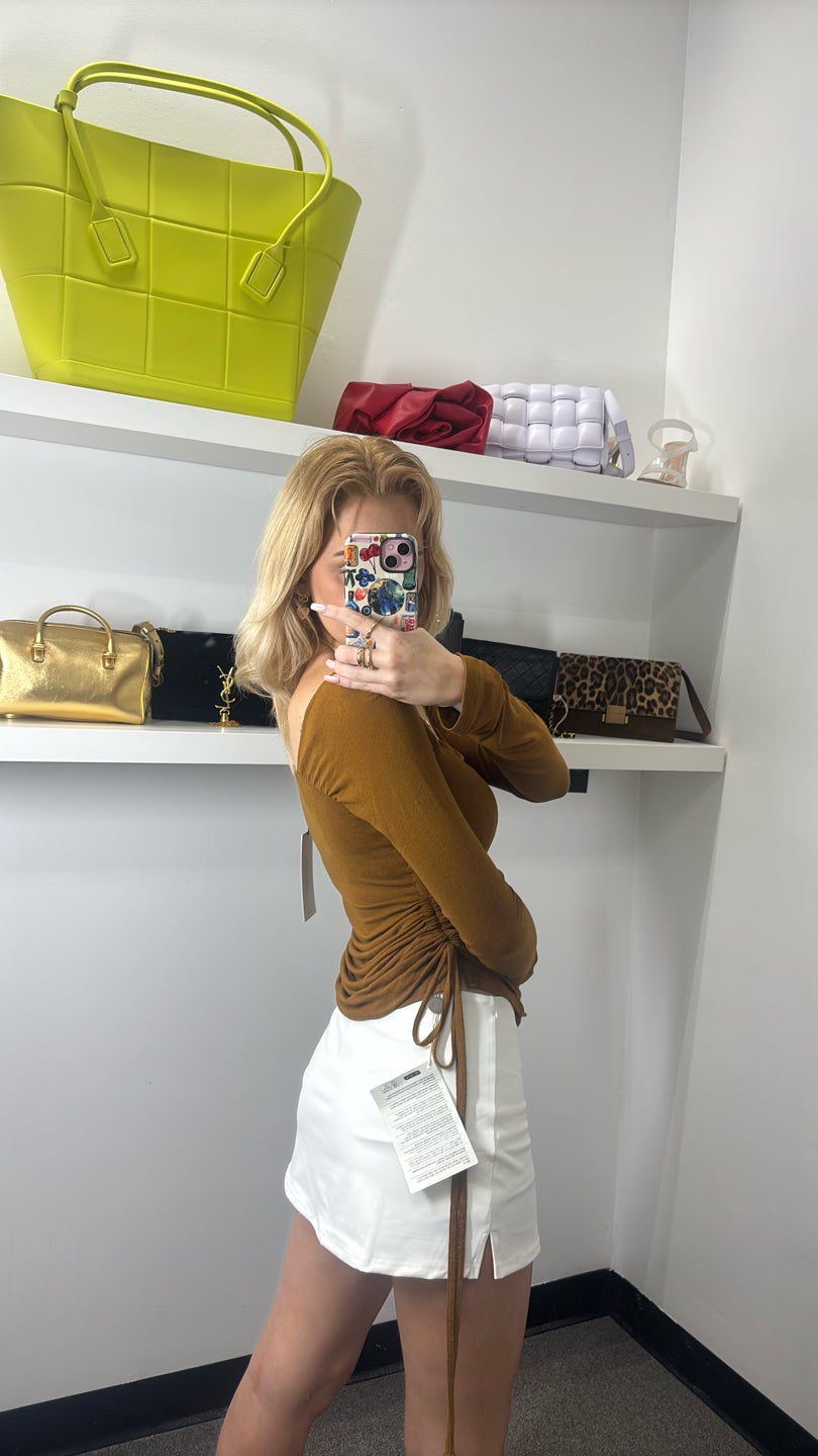 REJINA PYO Caramel Ruched Square Neck Top — view 3