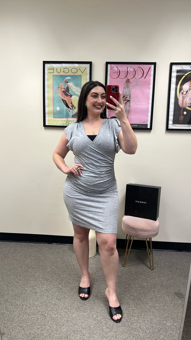 DSQUARED2 Grey V Neck Ruffle Sleeve Mini Dress (505