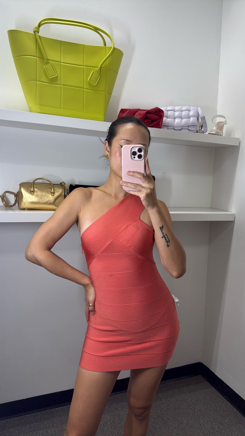 HERVE LEGER Bandage dress is back✨Beachy cocktail dress in peach (306) — view 3