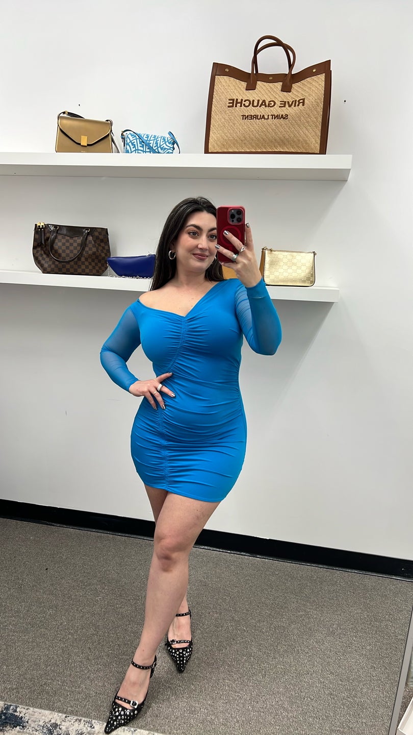 SELF-PORTRAIT SELF PORTRAIT	🦋THE🦋 dress of the moment! Blue mesh mini dress (517) — view 2