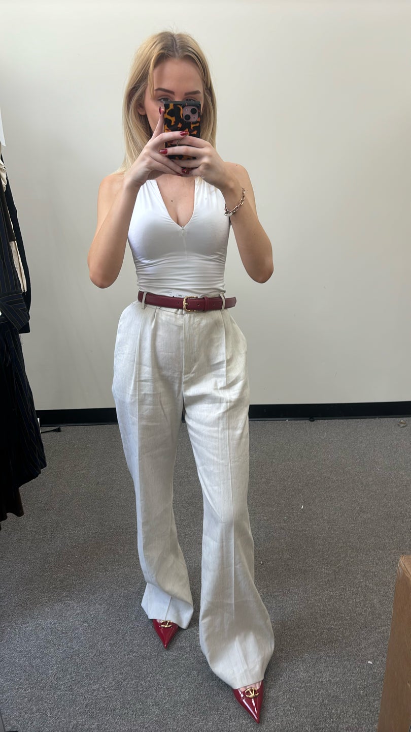LA COLLECTION Beige Linen Wide Leg Pants (1078) — view 3