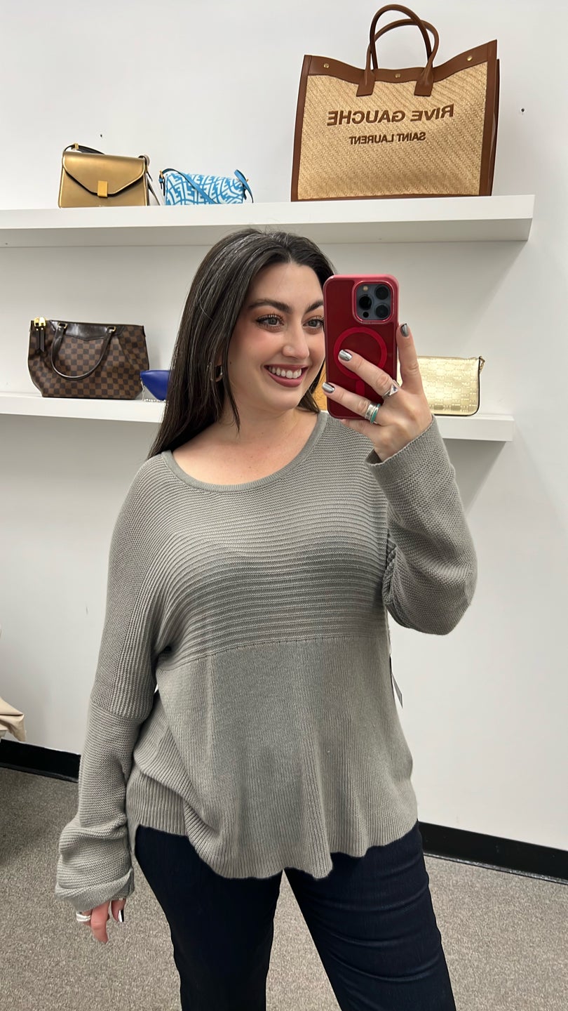HELMUT LANG Grey Ribbed Oversized Sweater