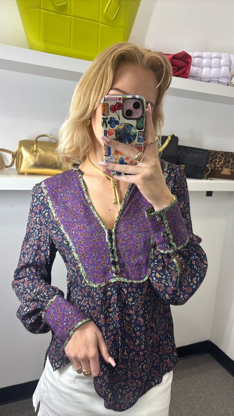 VERONICA BEARD Purple Floral Hi Lo Blouse — view 2
