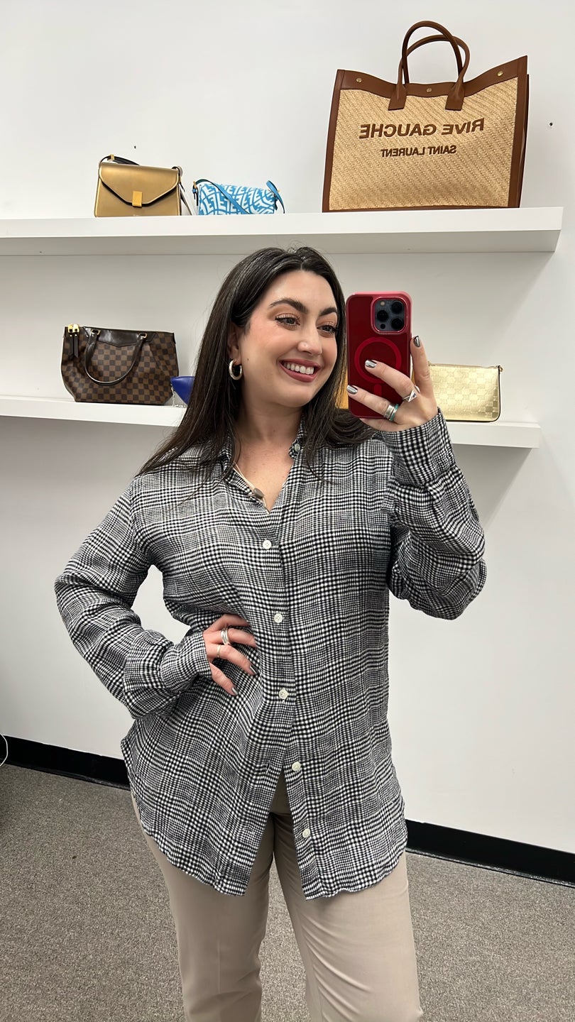 ELEVENTY Black and white plaid button up — view 2