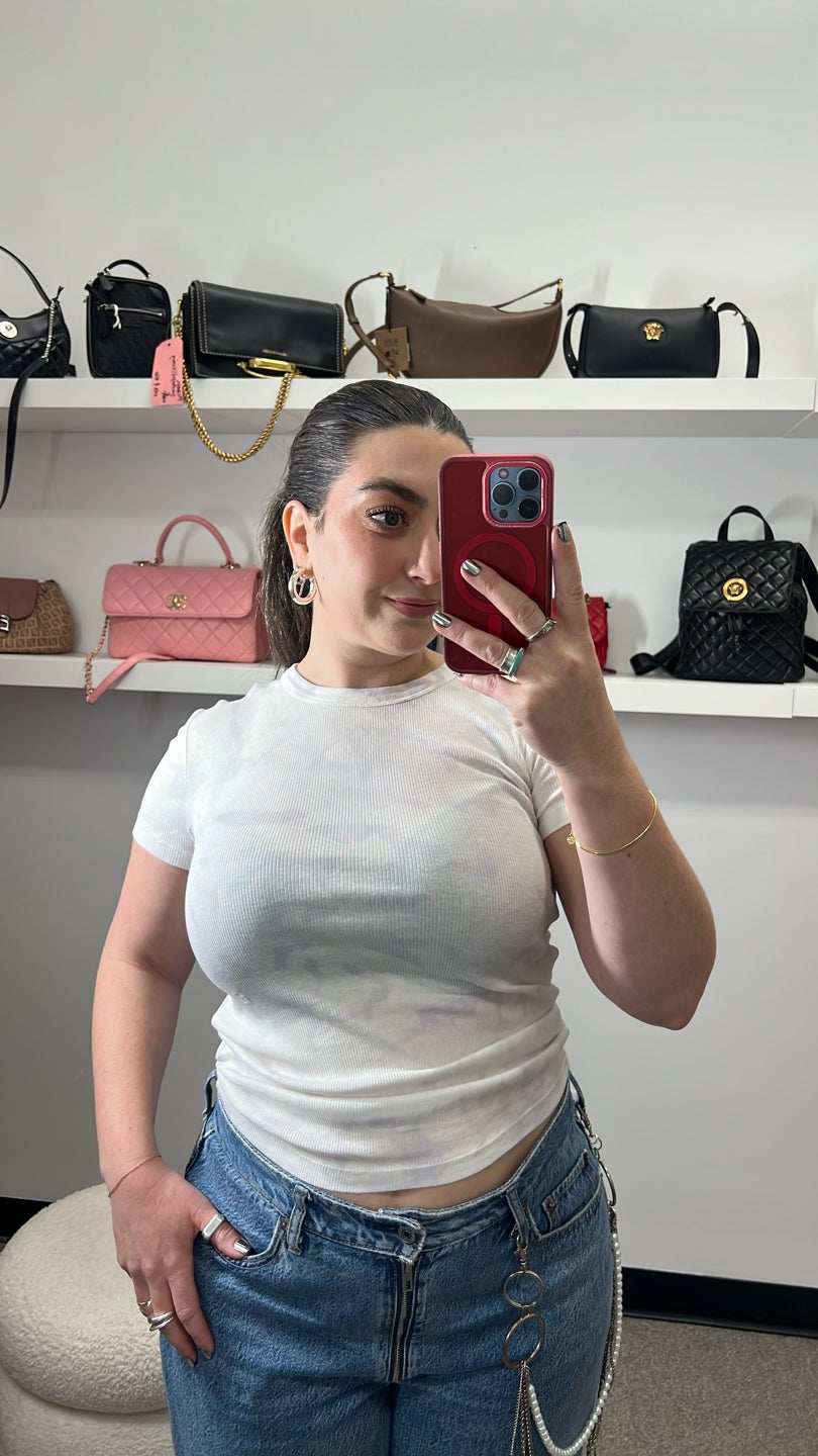 HELMUT LANG White and Lavender Ribbed Tee (444)