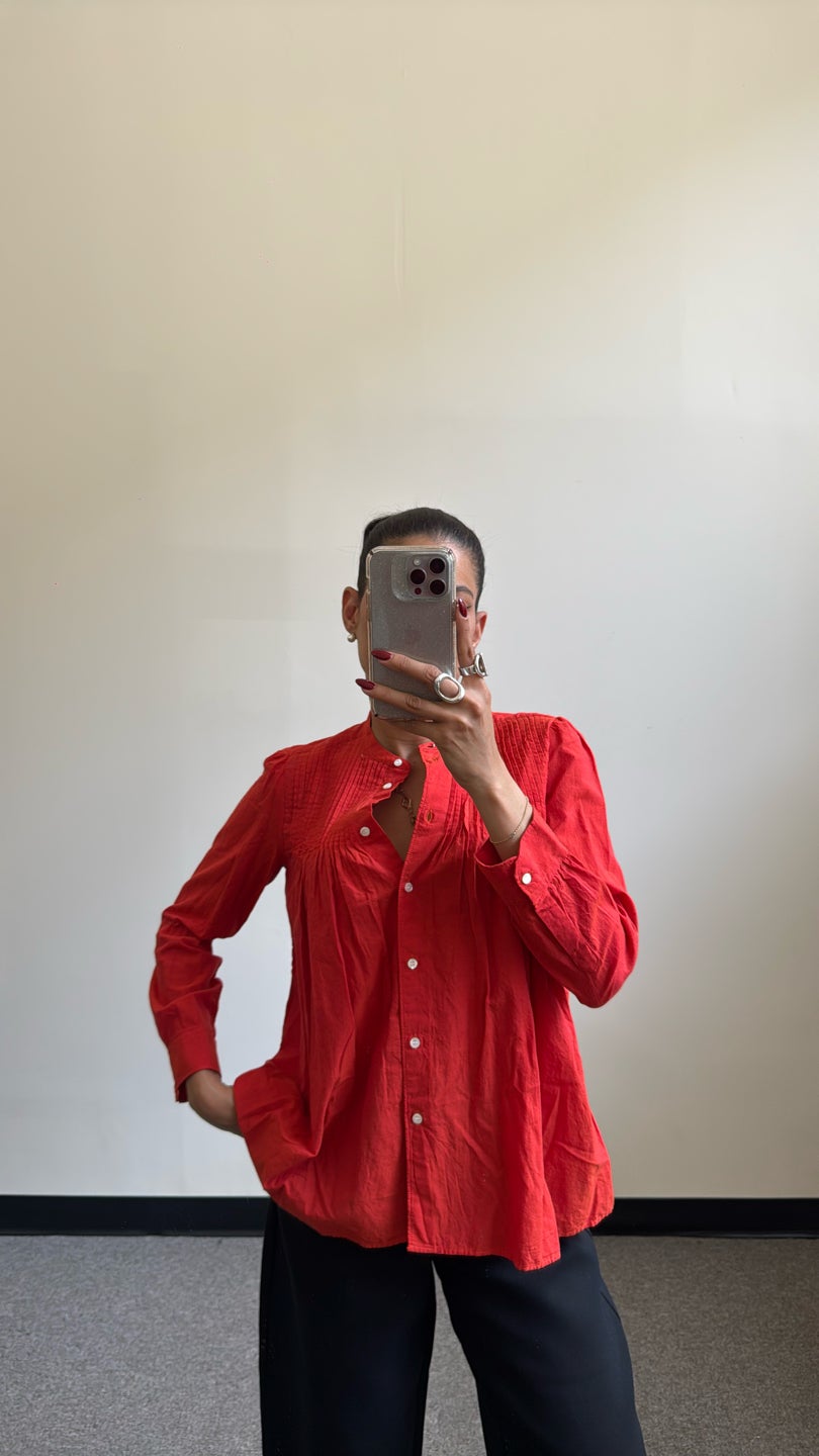 ASPESI Orange Cotton Loose Fit Long Sleeves Top