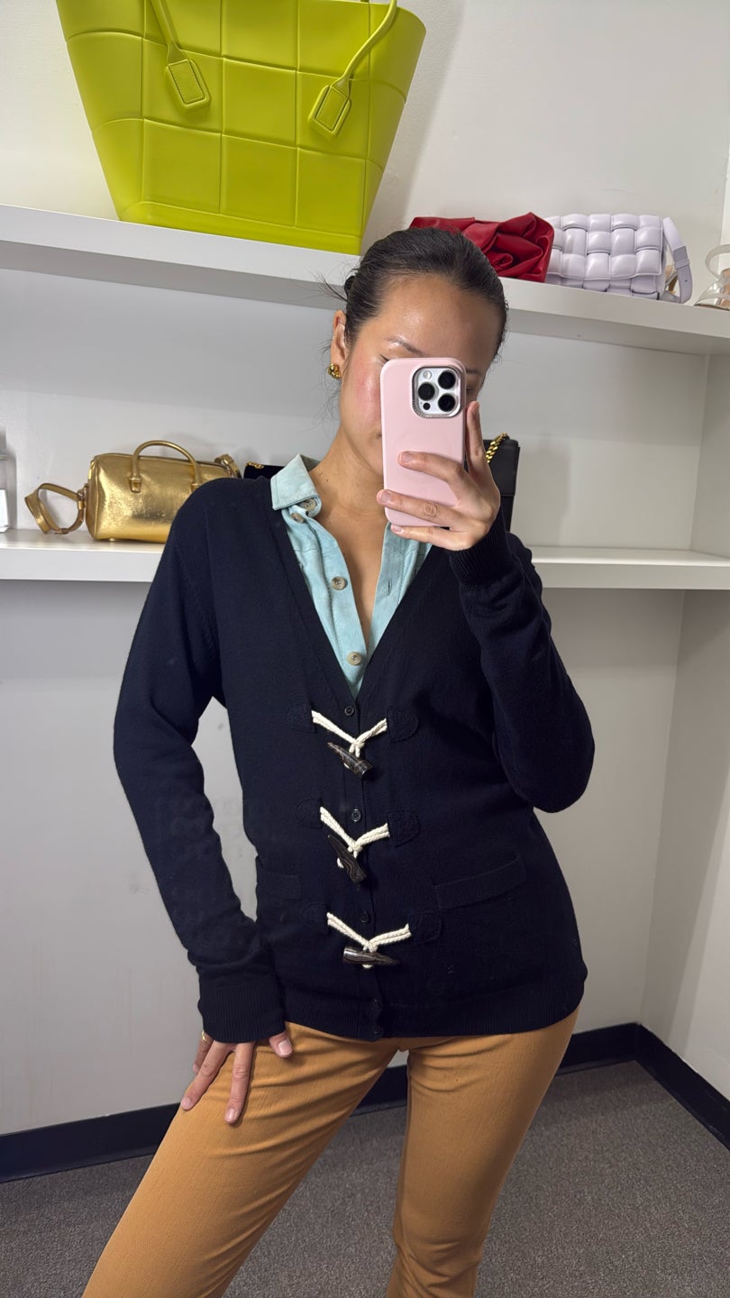 DANIELE ALESSANDRINI Marino wool Italian made‼️Duffle button navy cardigan (315) — view 2