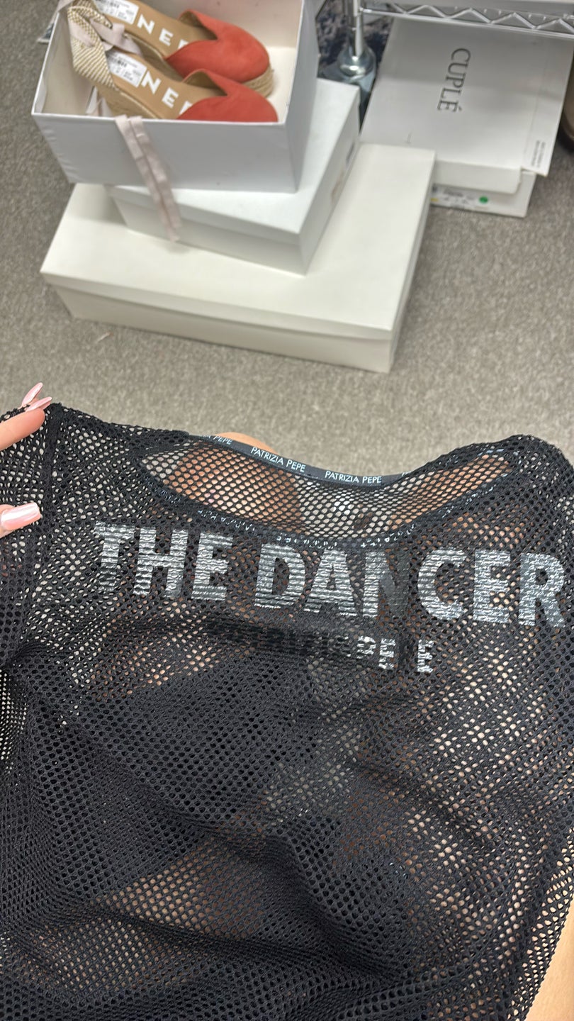 PATRIZIA PEPE Black Fishnet Logo Top (421) — view 3