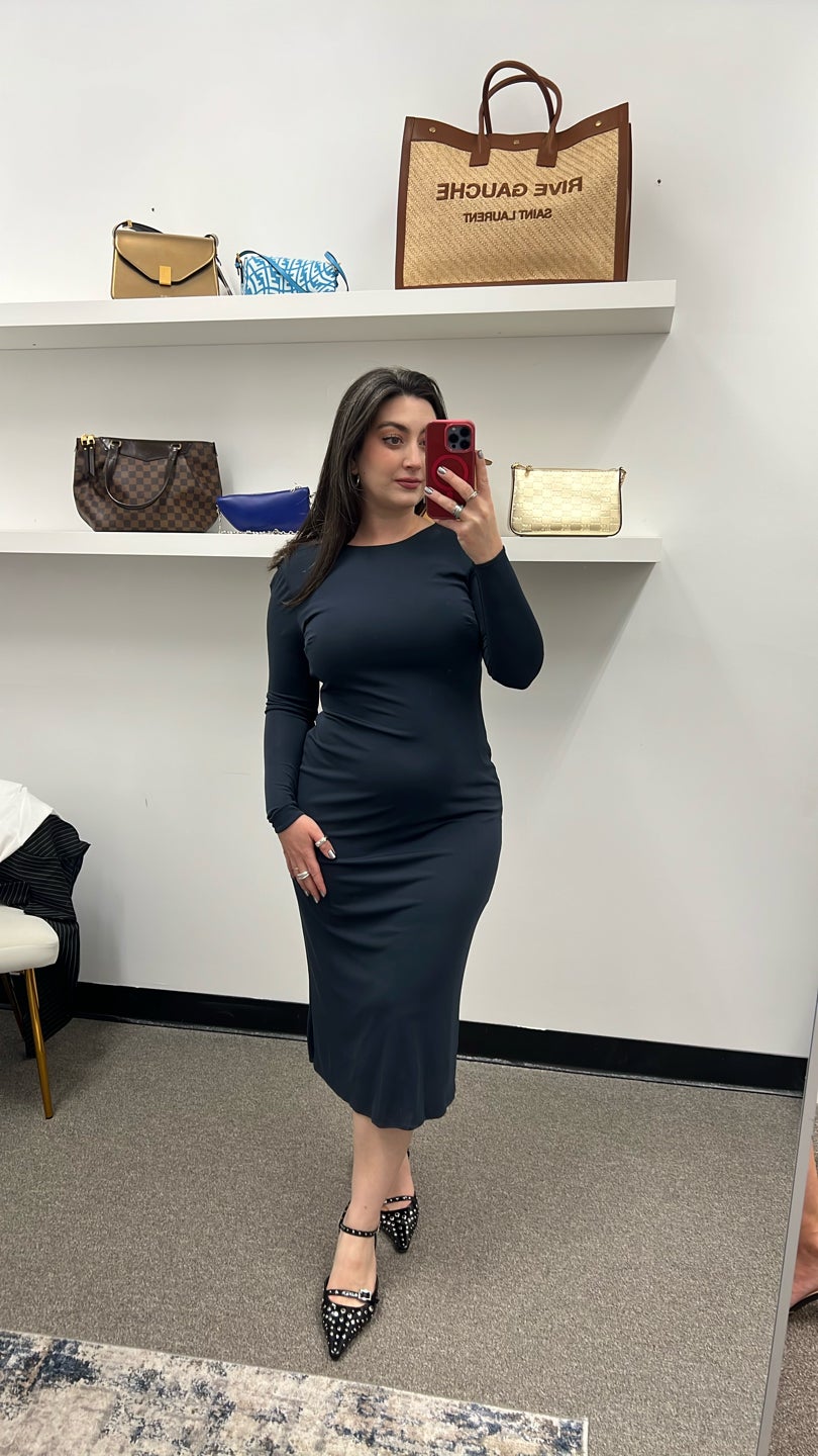 HALSTON Slate Blue Long Sleeve Dress (509) — view 3