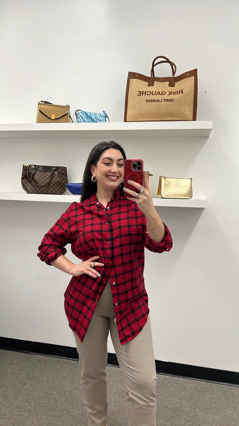 STEFANO CALMONTE Red and black plaid button down (523) — view 2