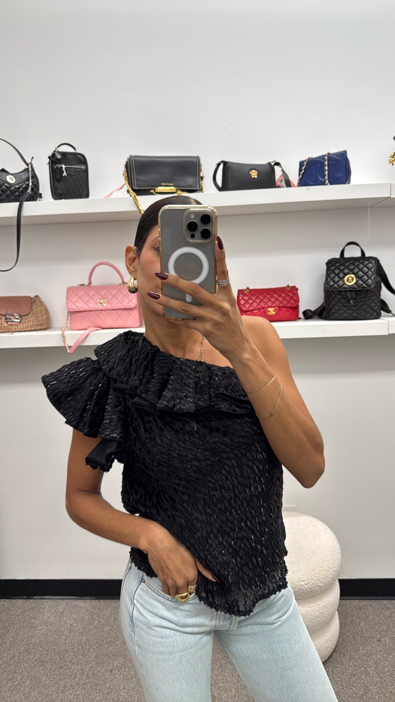 IRO ππ€ Black Asymmetrical Ruffle Top β view 2